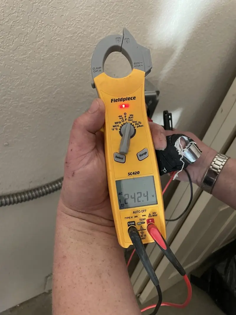 Voltage testing with clamp meter during Generator Installation in Honea Path